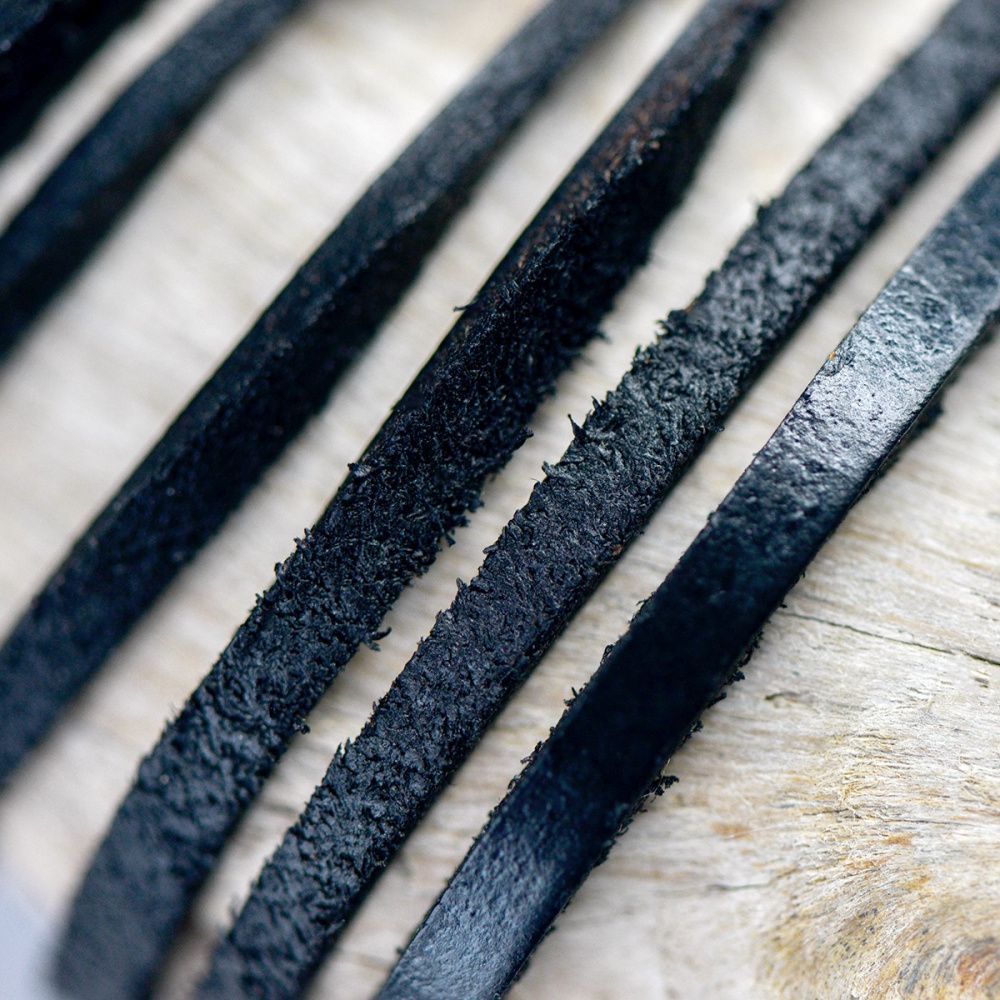 шнур кожаный, плоский, цвет черный, 3х2 мм