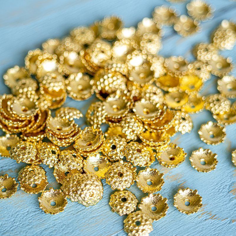 шапочка для бусин "букет", цвет золото, 11х3.5 мм