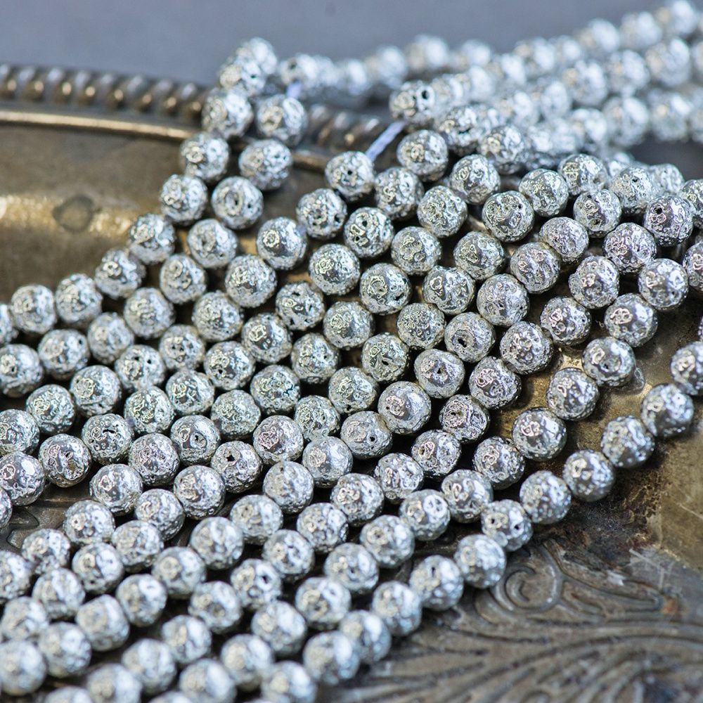 бусина лава натуральная 4, цвет серебряный металлик, 4 мм