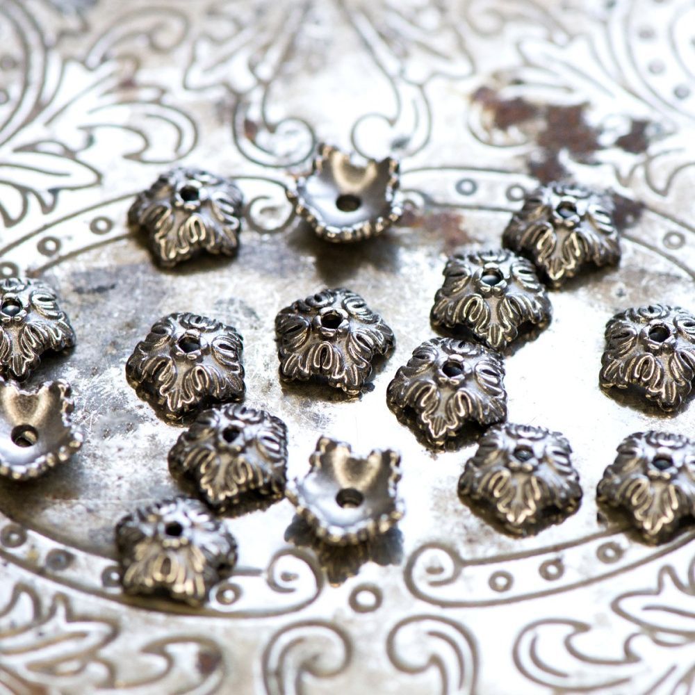 шапочка для бусин "барокко", цвет черный, 10x4 мм