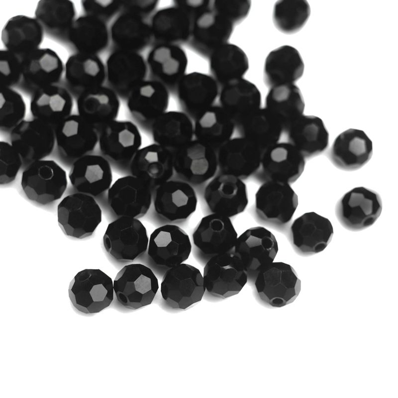бусина, стекло 6, граненая, цвет черный, 6 мм