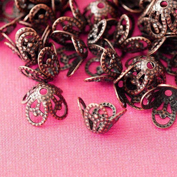 шапочка для бусин "чашелистик", цвет красная медь, 8.5х6 мм