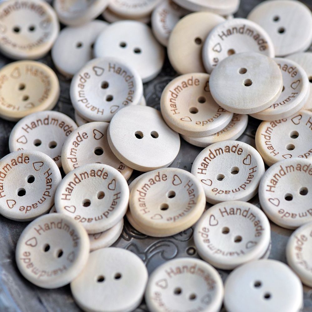 бусина-пуговица "handmade", дерево, цвет натуральный, 20х3.5 мм