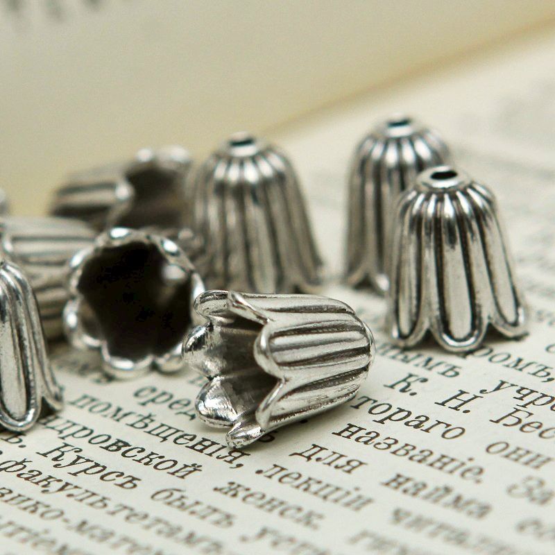 колпачок для бусин "ландыш", цвет античное серебро, 10x10 мм