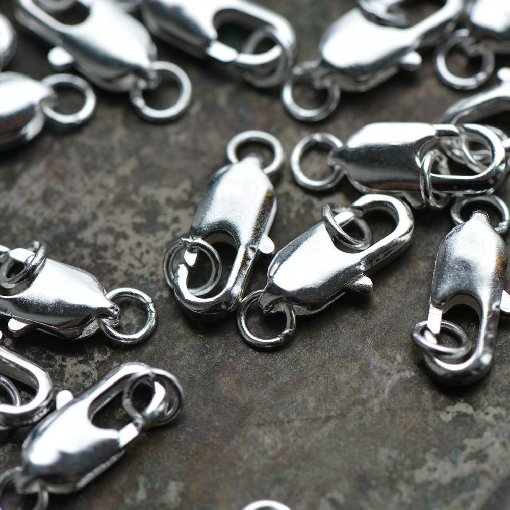 Замочки замочек-лобстер прямоугольный с колечком, цвет серебро, 12х6 мм