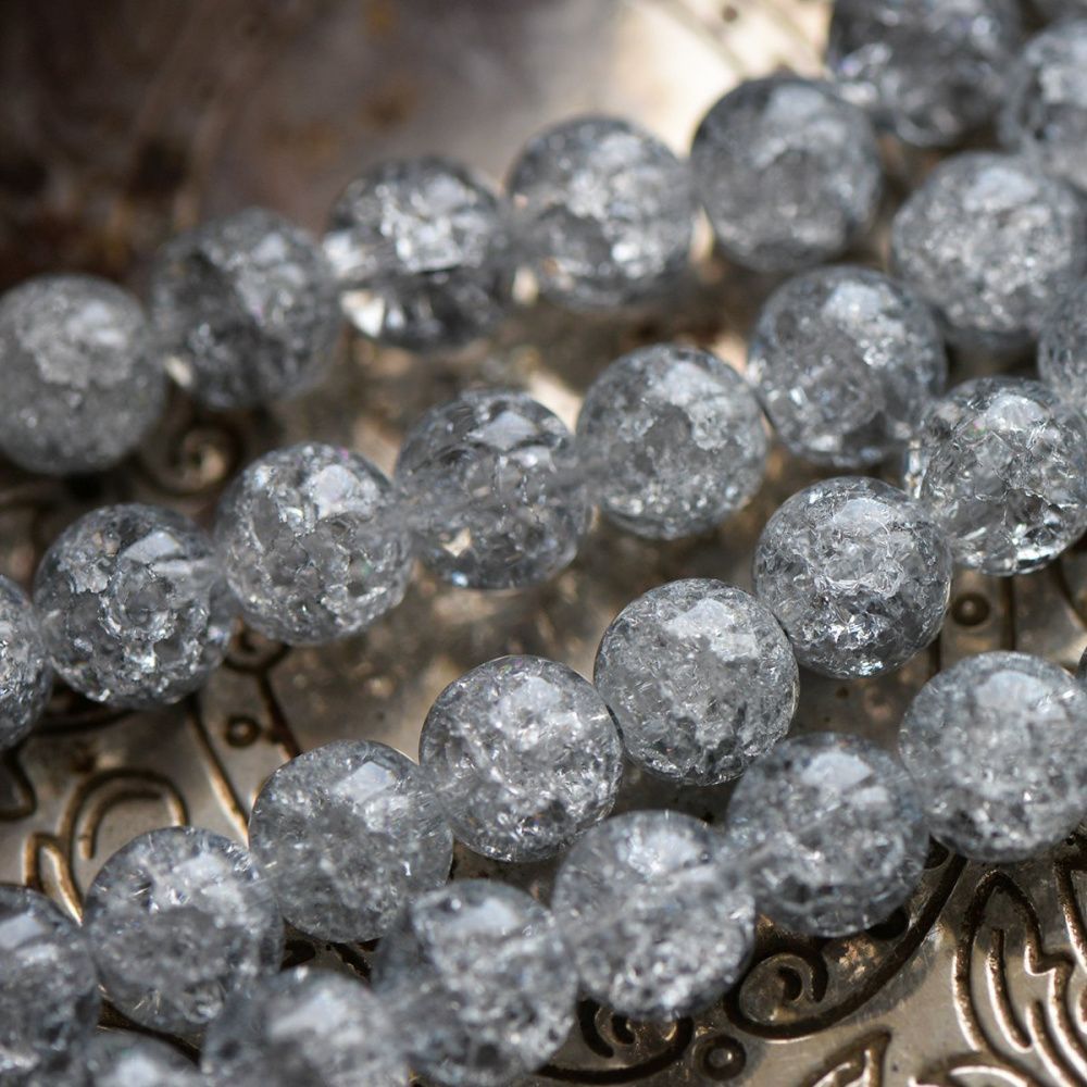 бусина, стекло "кракле", цвет серый, 10 мм