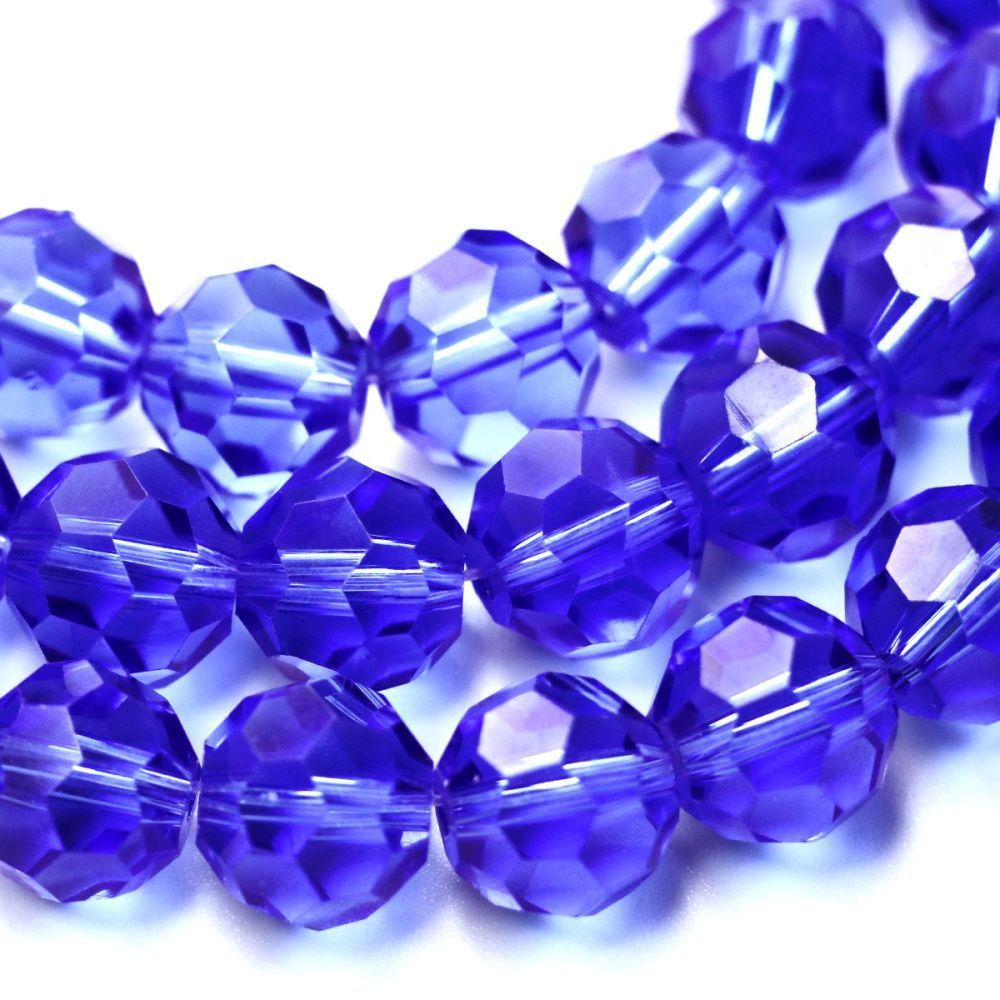 бусина, стекло 10, граненая, цвет синий, 10 мм