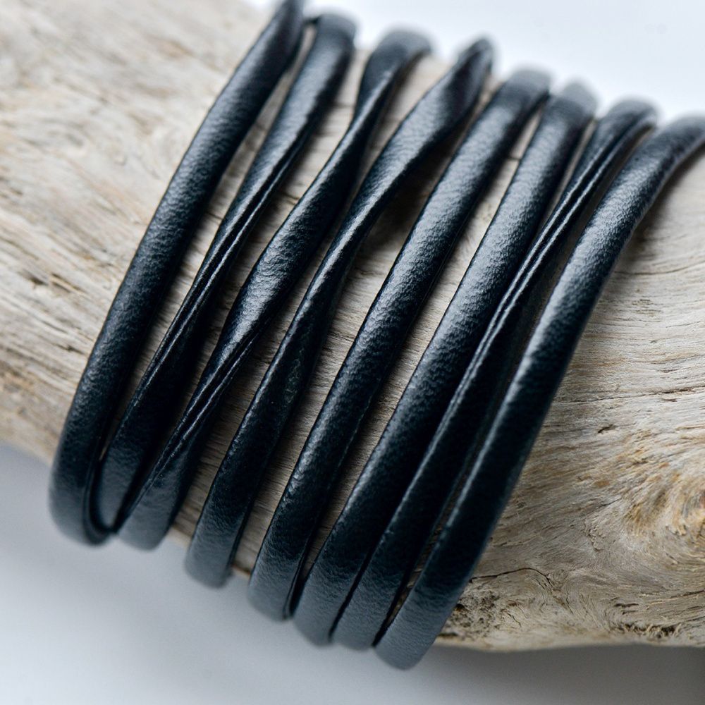 шнур, имитация кожи, плоский, цвет черный, 4х2 мм