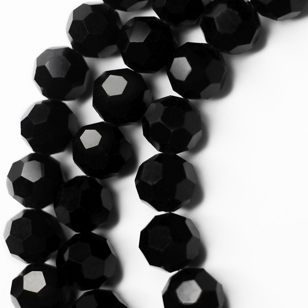 бусина, стекло 10, граненая, цвет черный, 10 мм