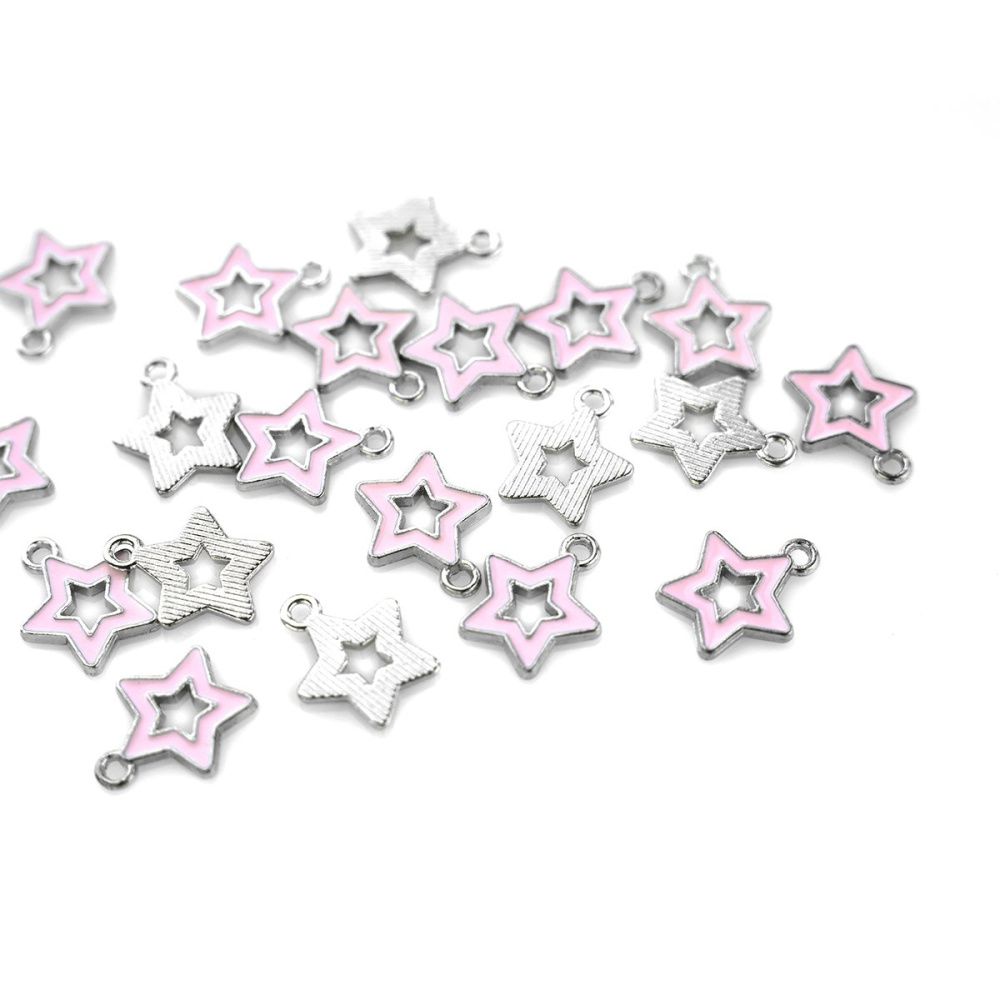 подвеска металлическая "стар", эмаль, цвет розовый, 16x14x2 мм