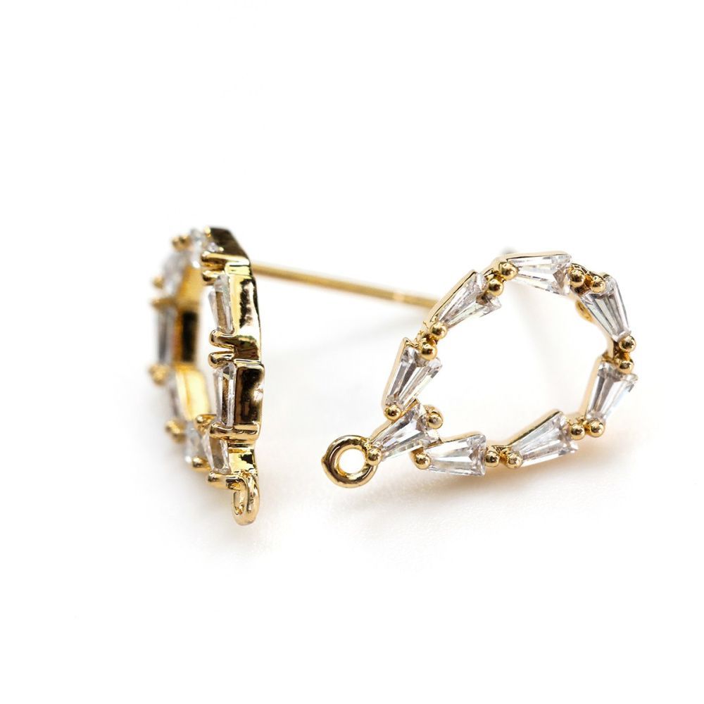 пуссеты "венок", с цирконием, позолоченные, 16x10 мм 