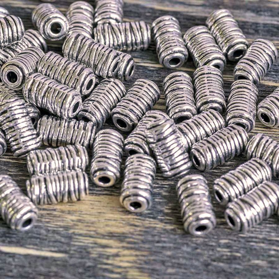 бусина, металл "серпантин", цвет платина, 11х6 мм