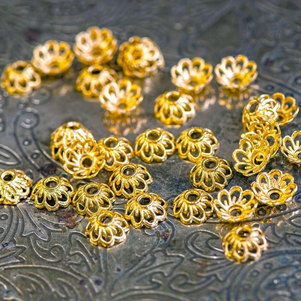 шапочка для бусин "маргаритка", цвет золото, 9x4 мм