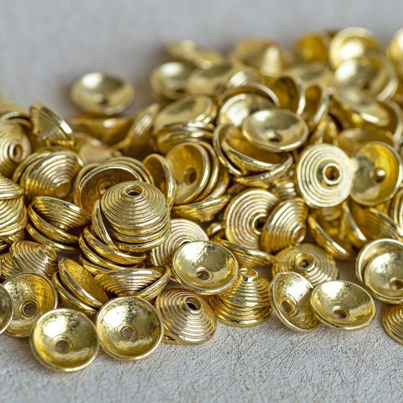 шапочка для бусин "диск", цвет золото, 10х3 мм