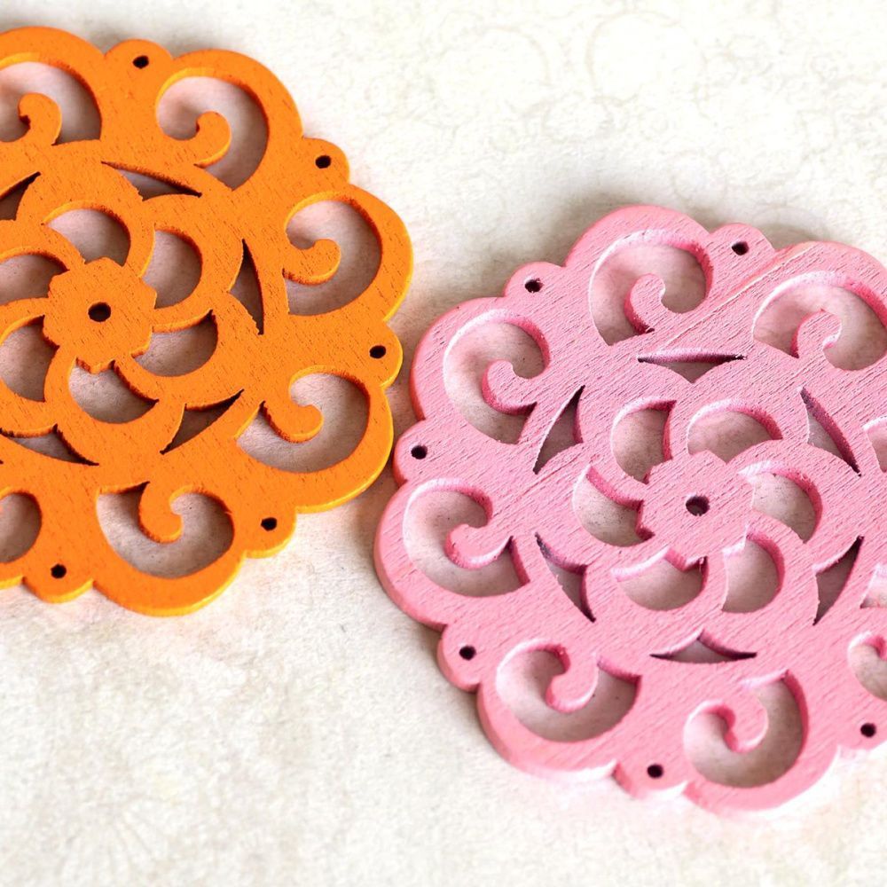 подвеска деревянная "розетка", цветовой микс,  43х3 мм