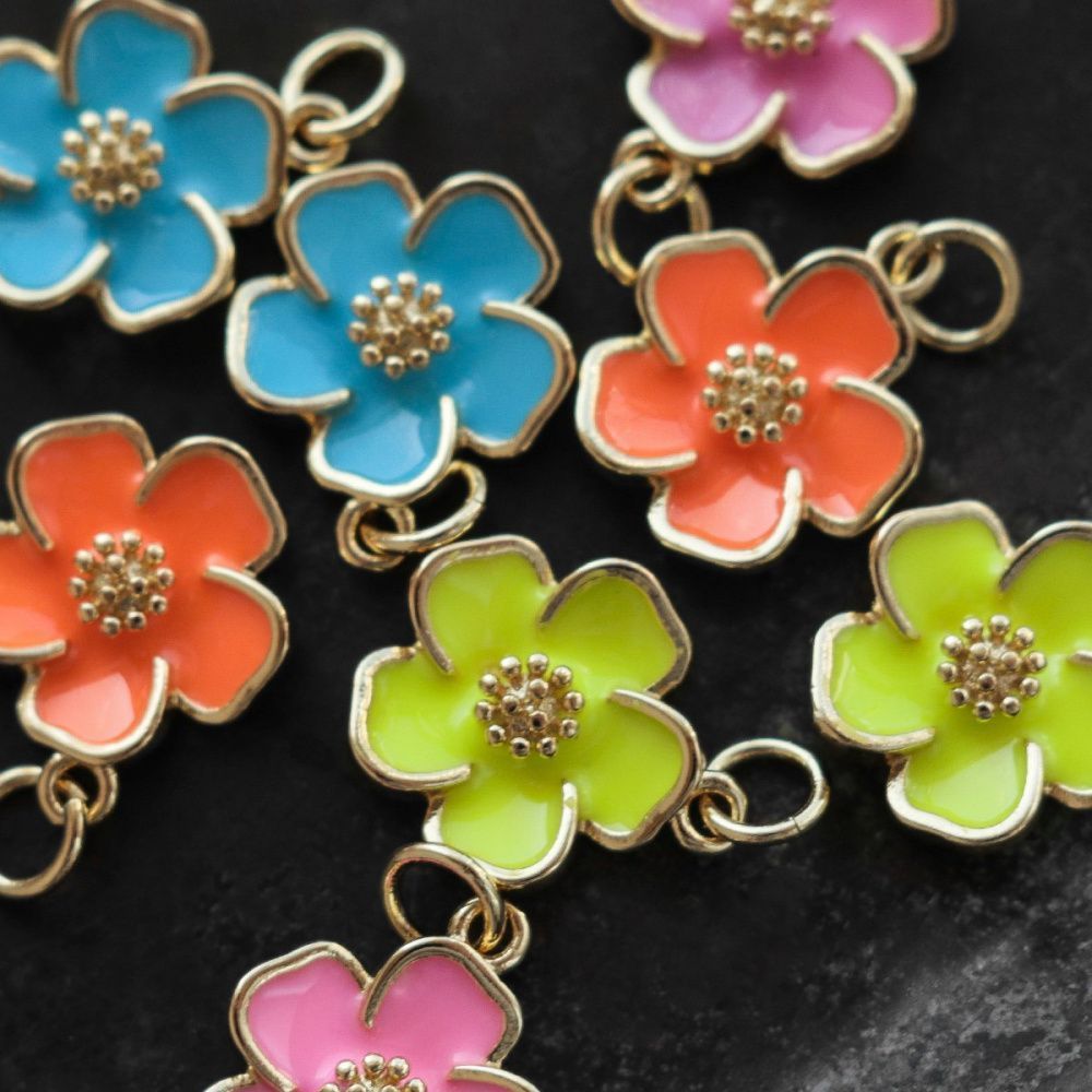 подвеска металл "цветочек", позолота/эмаль, 15x13x3.5 мм