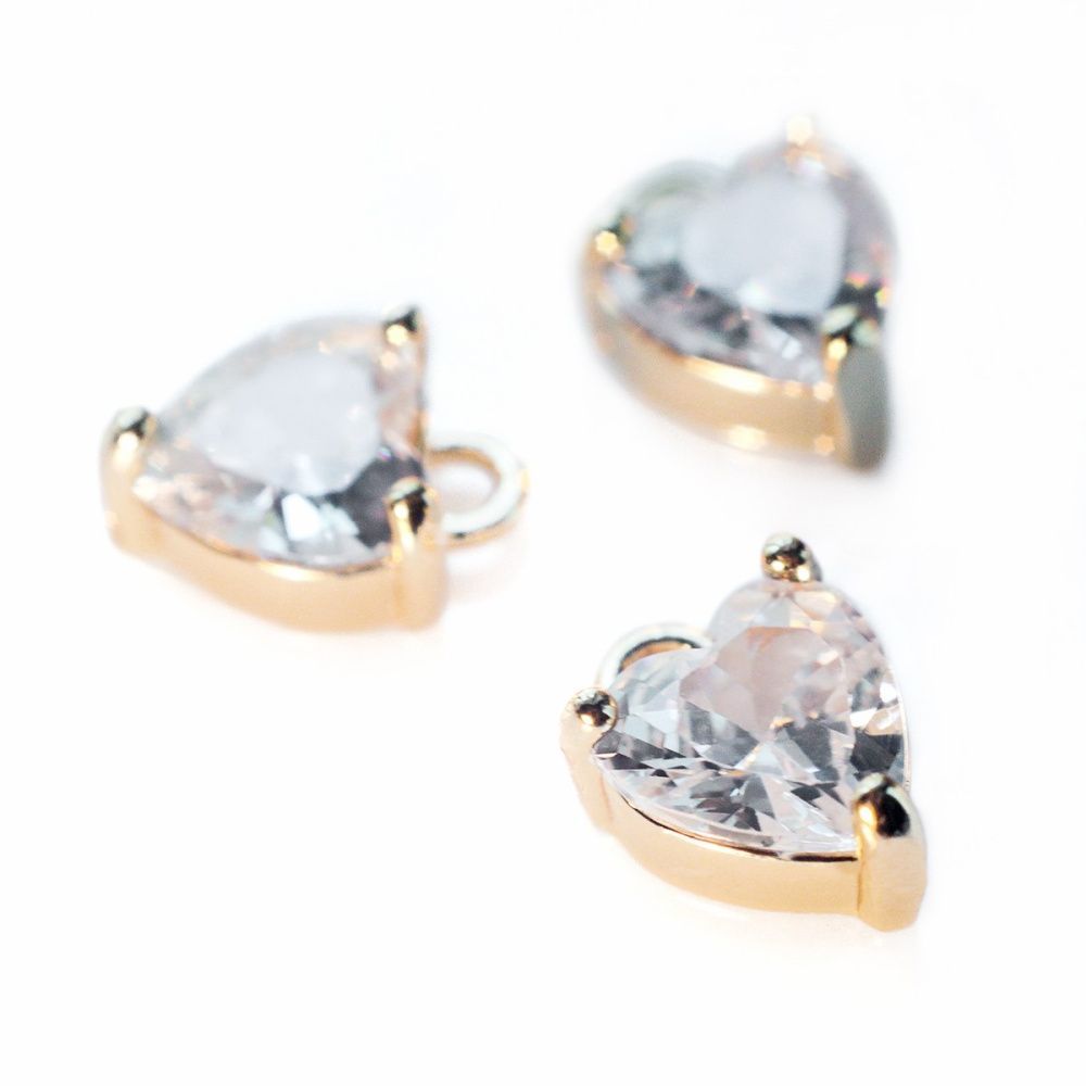 подвеска металл "харт", позолота/циркон,  6.5x8.5x4 мм