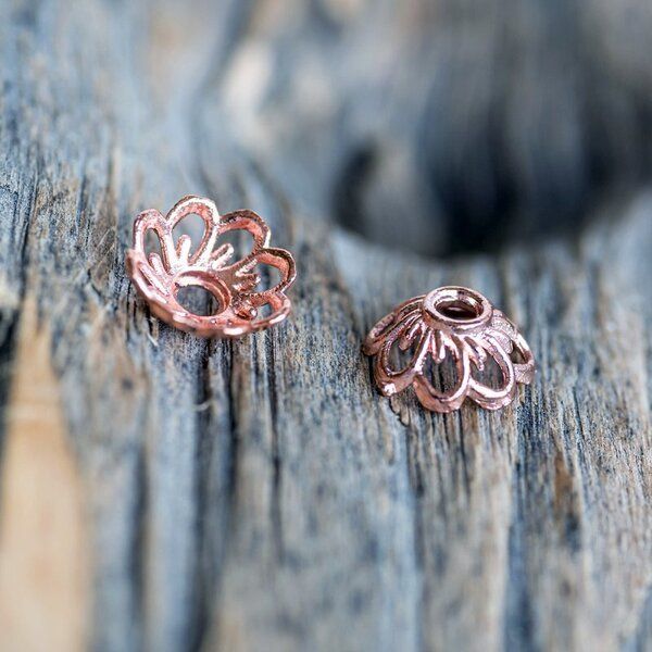 шапочка для бусин "маргаритка", цвет розовое золото, 9x4 мм