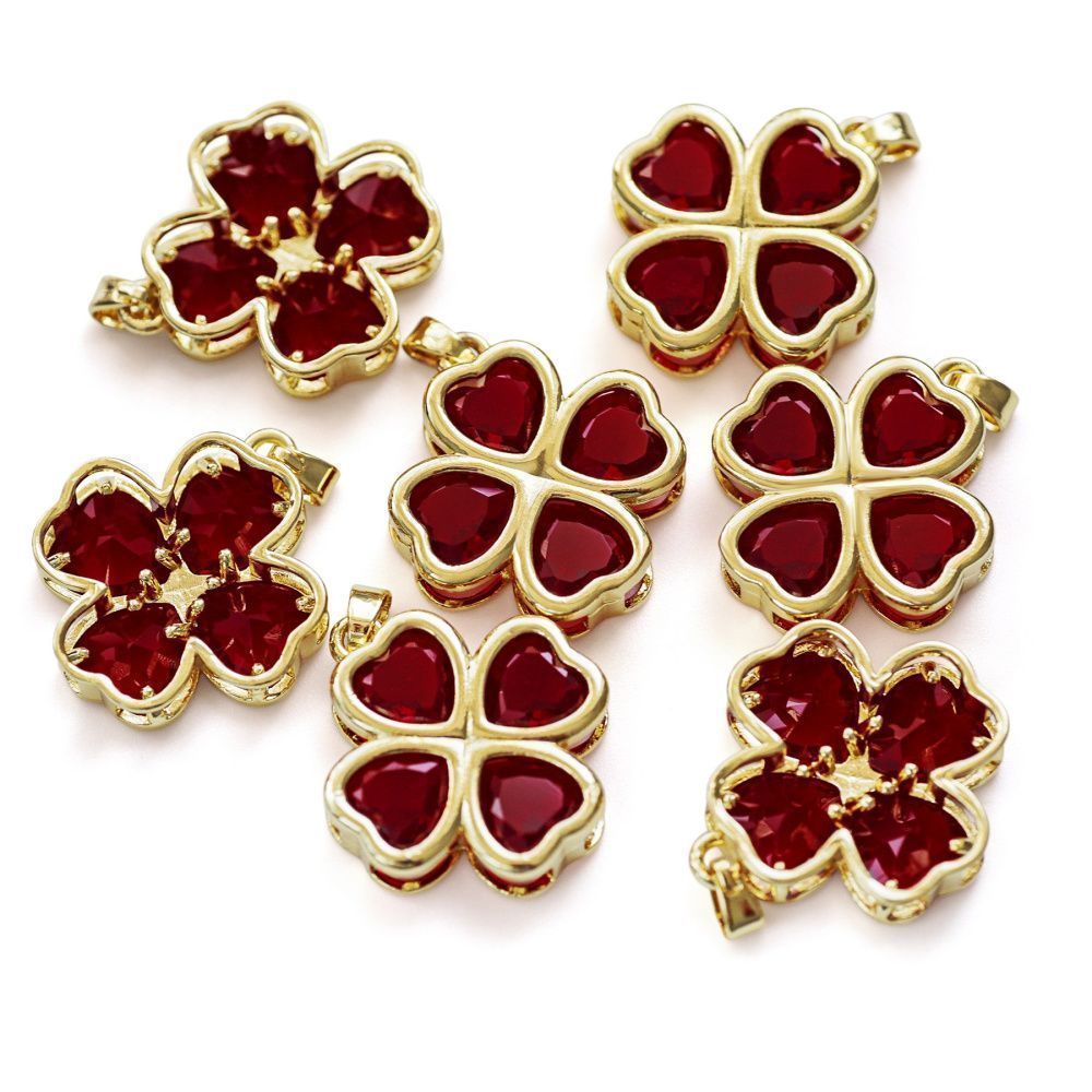 подвеска металл "клевер", красный/позолота, 24x21.5x5.5 мм