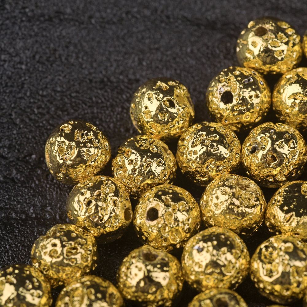 бусина лава натуральная 6, цвет золотой металлик, 6 мм