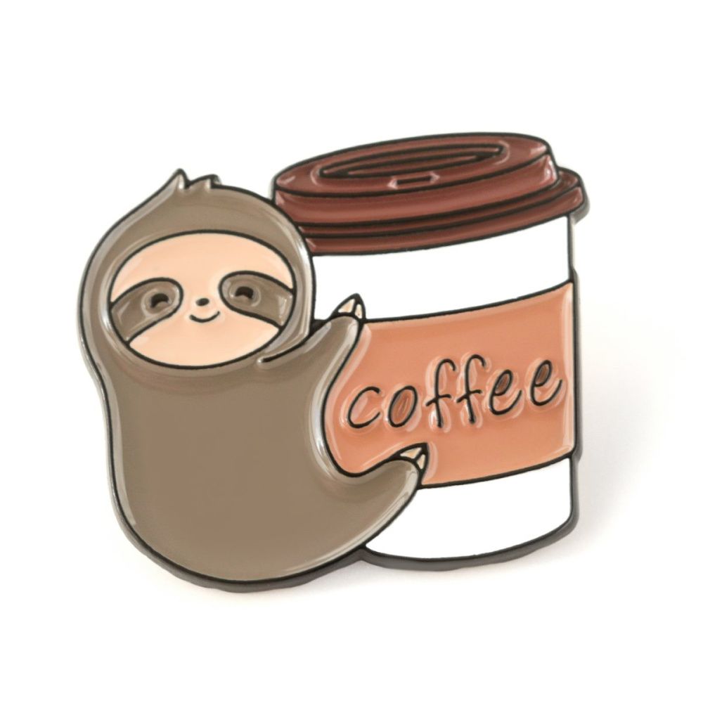 значок металл "ленивый кофе", эмаль, цвет серый, 29x25 мм