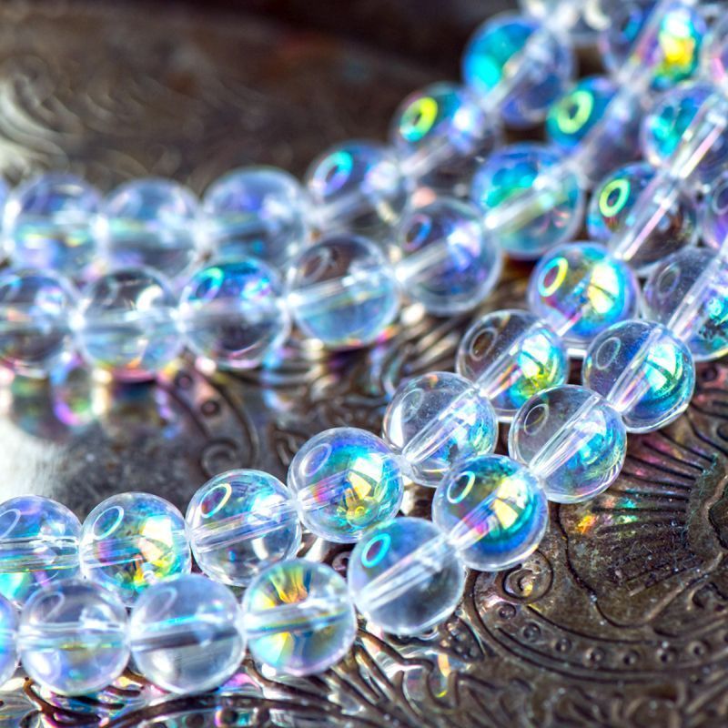 бусина, стекло 10, цвет прозрачный/бензиновый, 10 мм