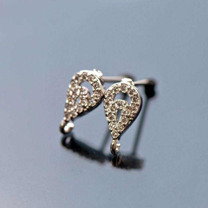 пуссеты "перо павлина", цирконий, цвет платина, 11.5x6x2.5 мм