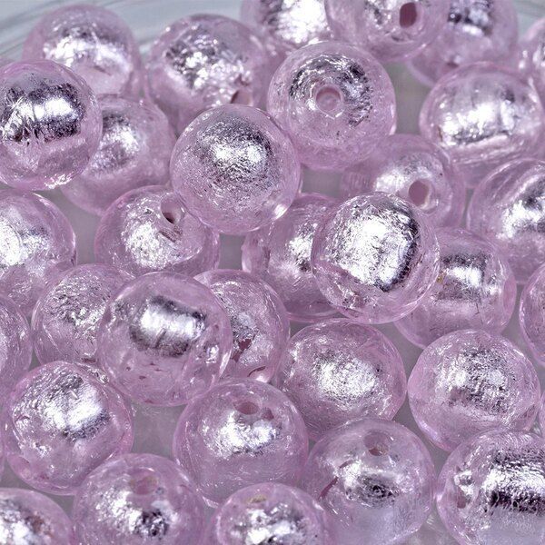 бусина, стекло с фольгой, цвет розовый, 10 мм