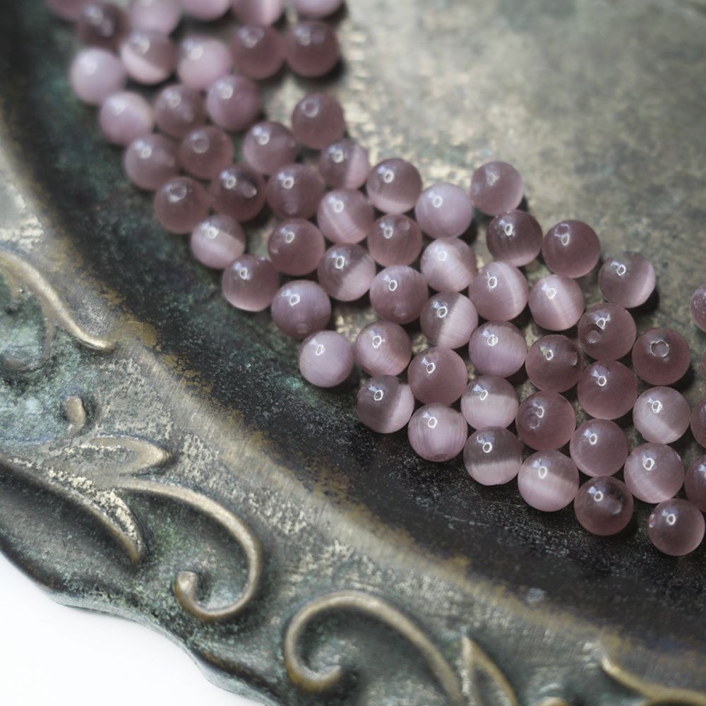 бусина "кошачий глаз", стекло, цвет увядшей розы, 6 мм