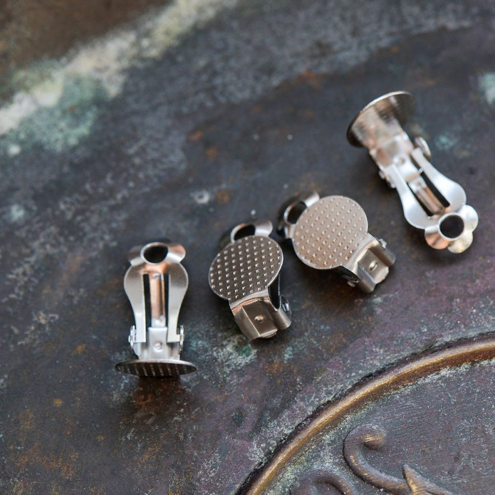 основа для клипс, сталь гипоаллергенная, цвет стальной, 16x10x7 мм