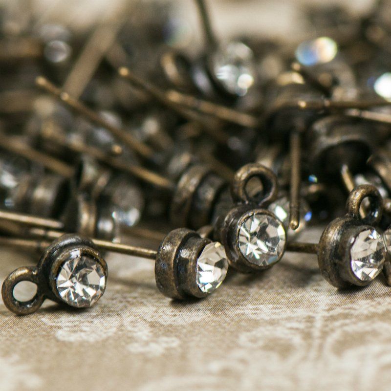 пуссеты "элегия", стразы, цвет античная бронза, 5х14 мм