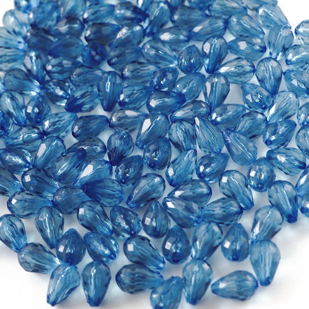 бусина капля граненая, акрил, цвет стальной синий, 12х8 мм