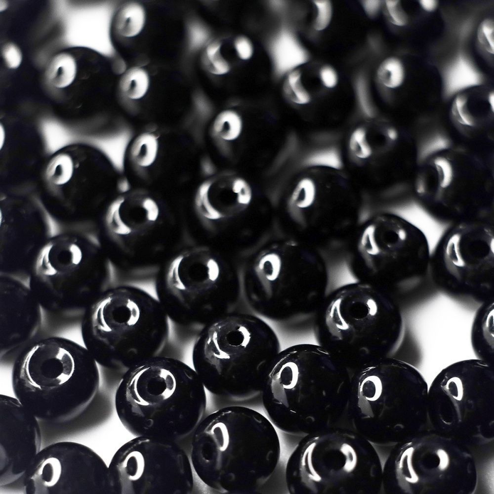 бусина, имитация нефрита, стекло 6, цвет черный, 6 мм