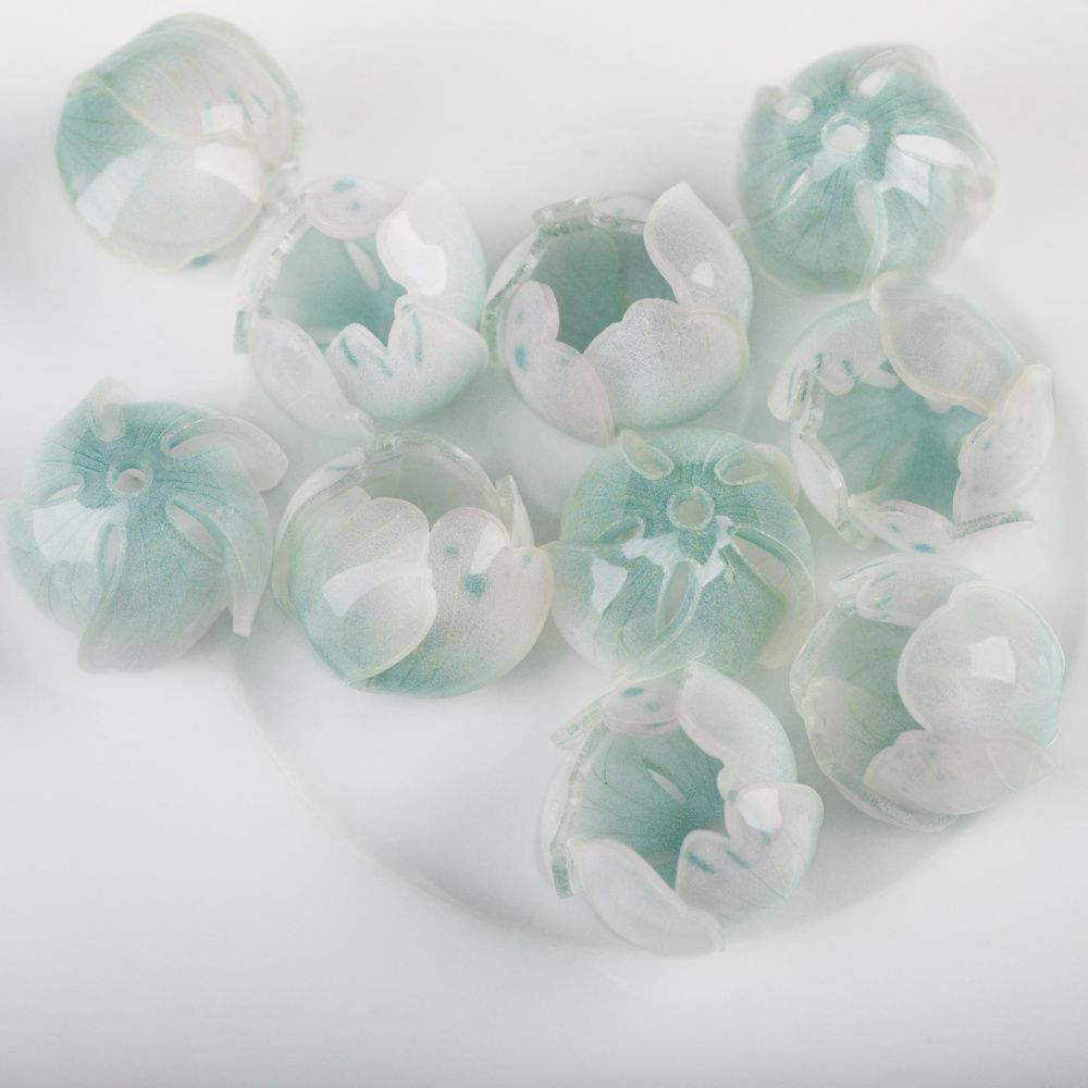 бусина, акрил "бутон", цвет белый/бирюзовый, 14x16x16 мм