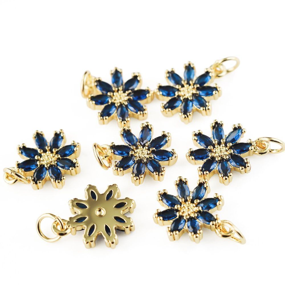 подвеска металл "сакура", позолота/синий, 14.5x12x3 мм