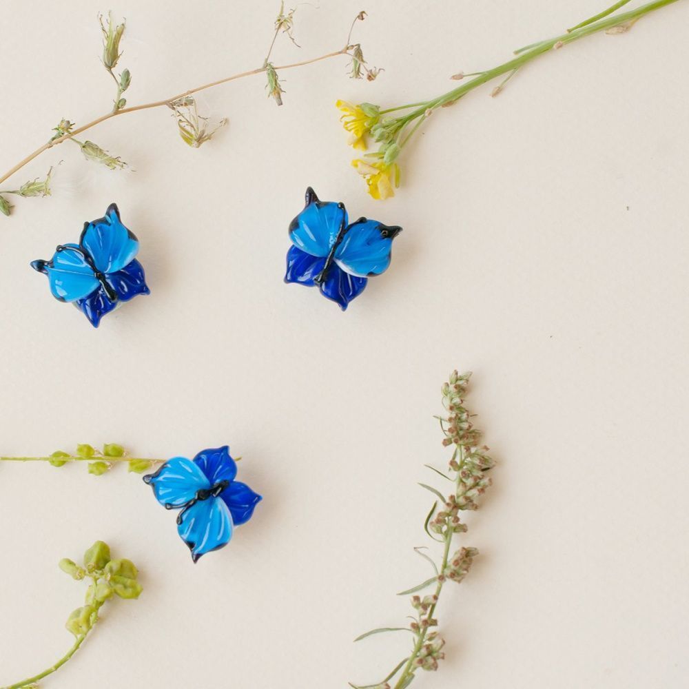 бусина, мурано "бабочка", фигурная, темно-синий, 20х20 мм