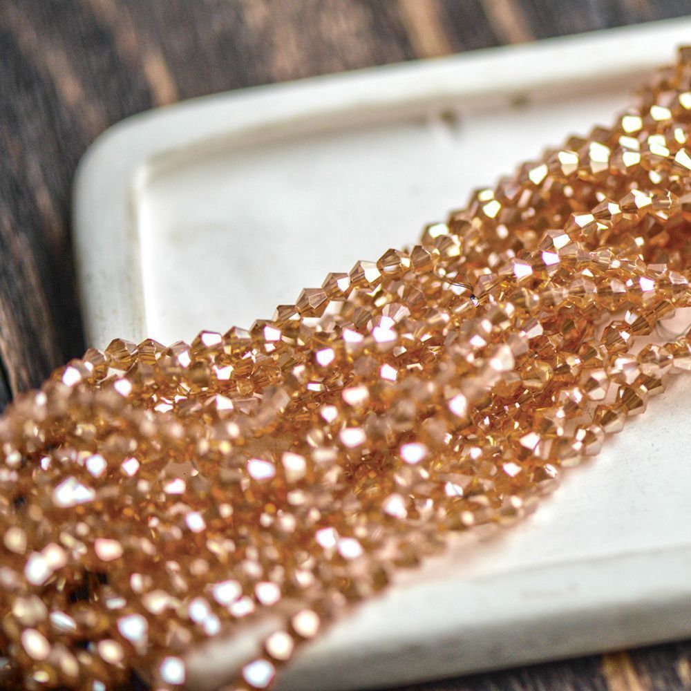 бусина, стекло биконус, цвет охристый бензиновый, 4 мм (уп.30+/-5 шт)