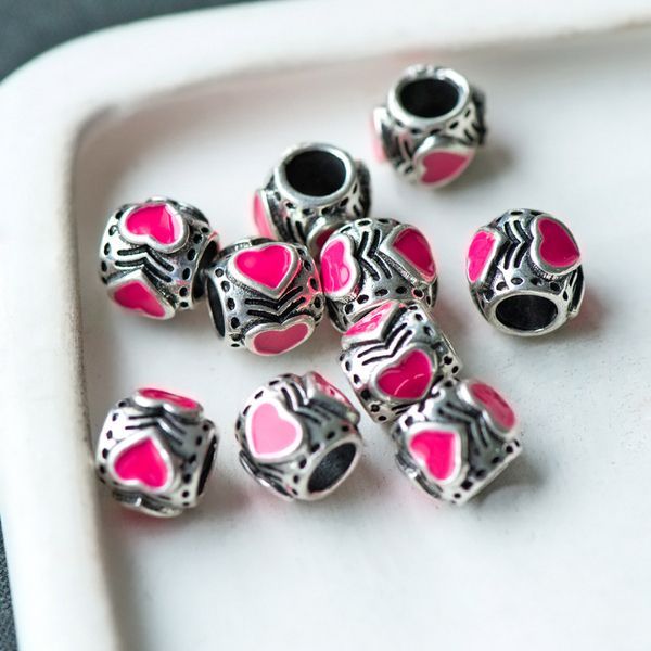 ес бусина металл "харт", цвет античное серебро/эмаль, 9x8 мм