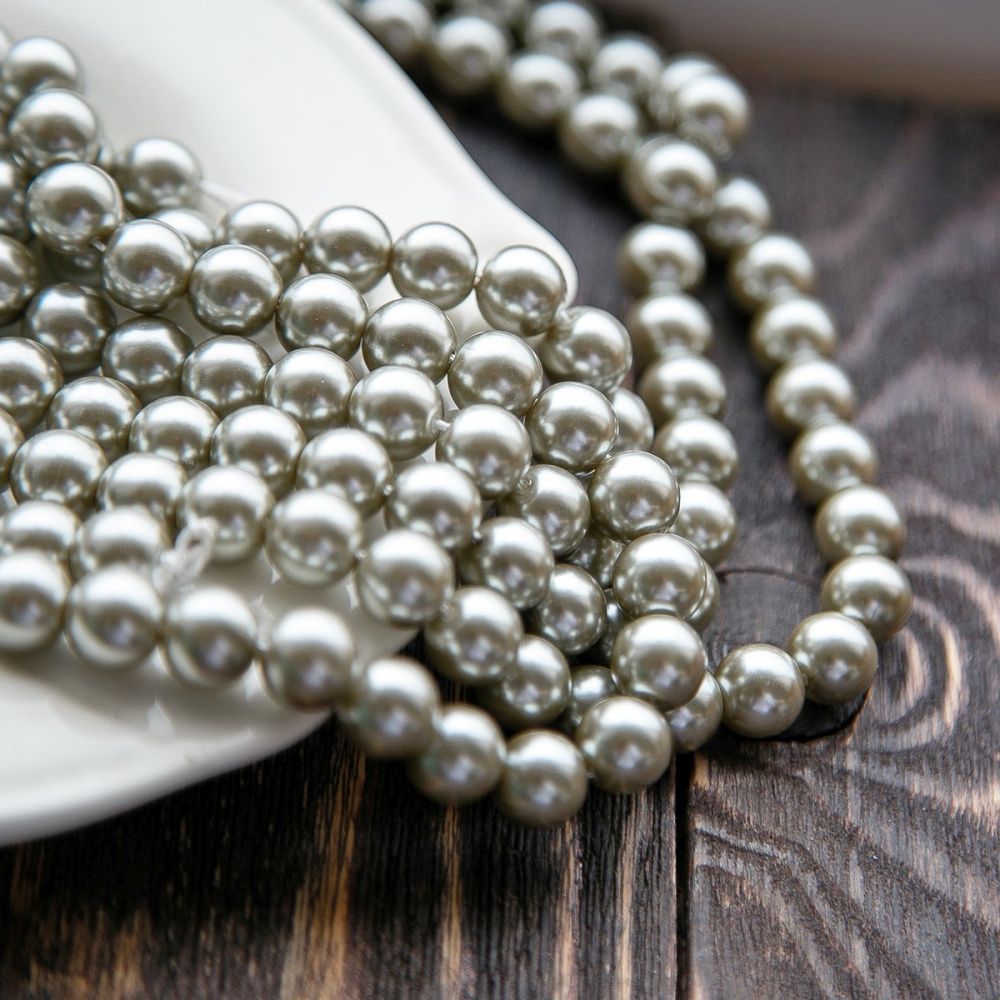 бусина, имитация жемчуга, стекло 10, цвет серебристый, 10 мм