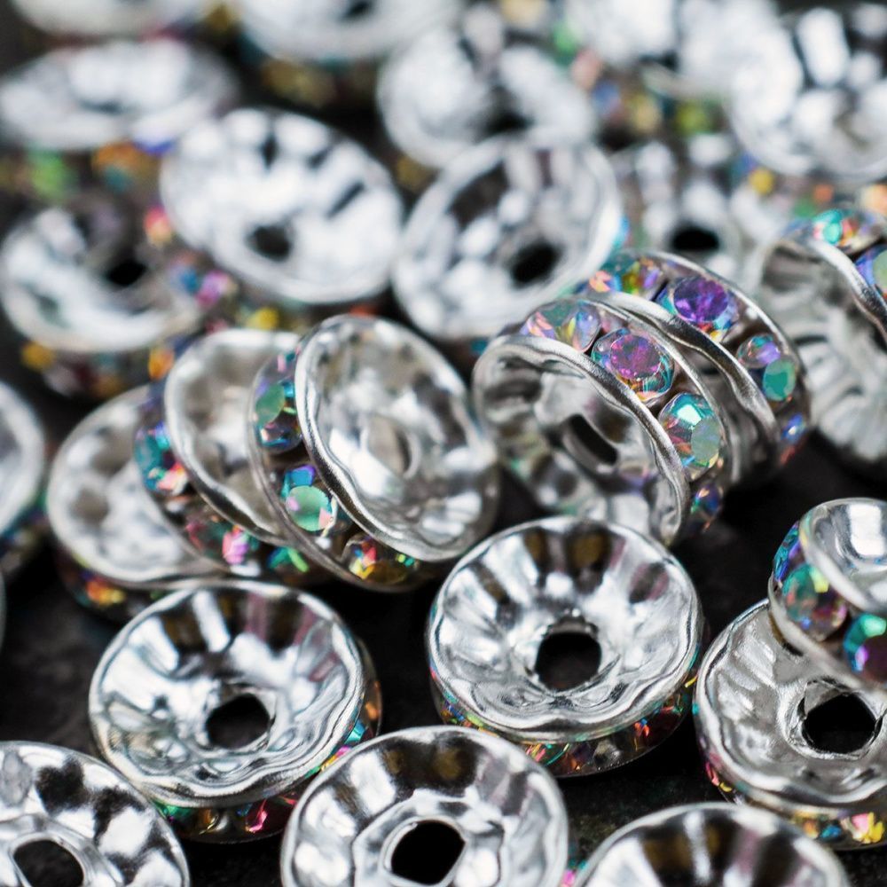 разделитель со стразами, цвет платина/crystal ab, 10 мм