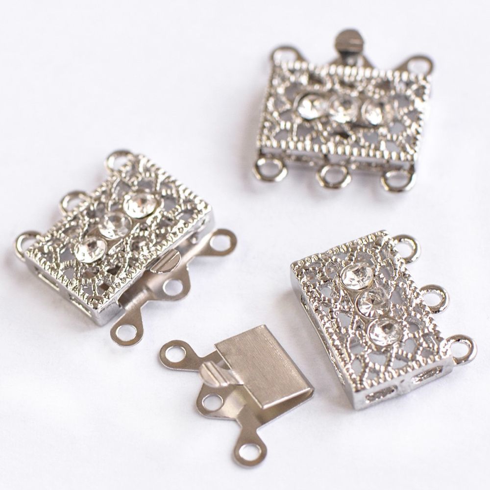 замок для украшений "триоле", стразы, цвет платина, 18x17x7 мм