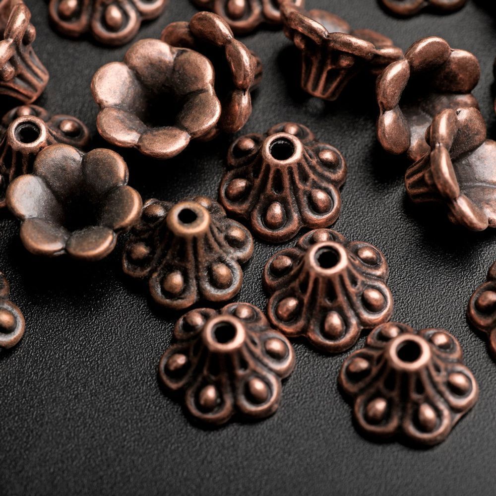 шапочка для бусин "колокольчик", цвет красная медь, 10 мм