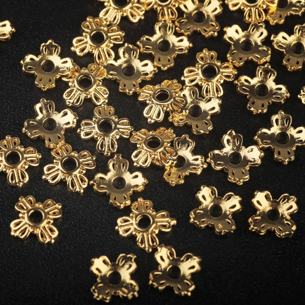 шапочка для бусин "примула", позолота, 6x6x2 мм