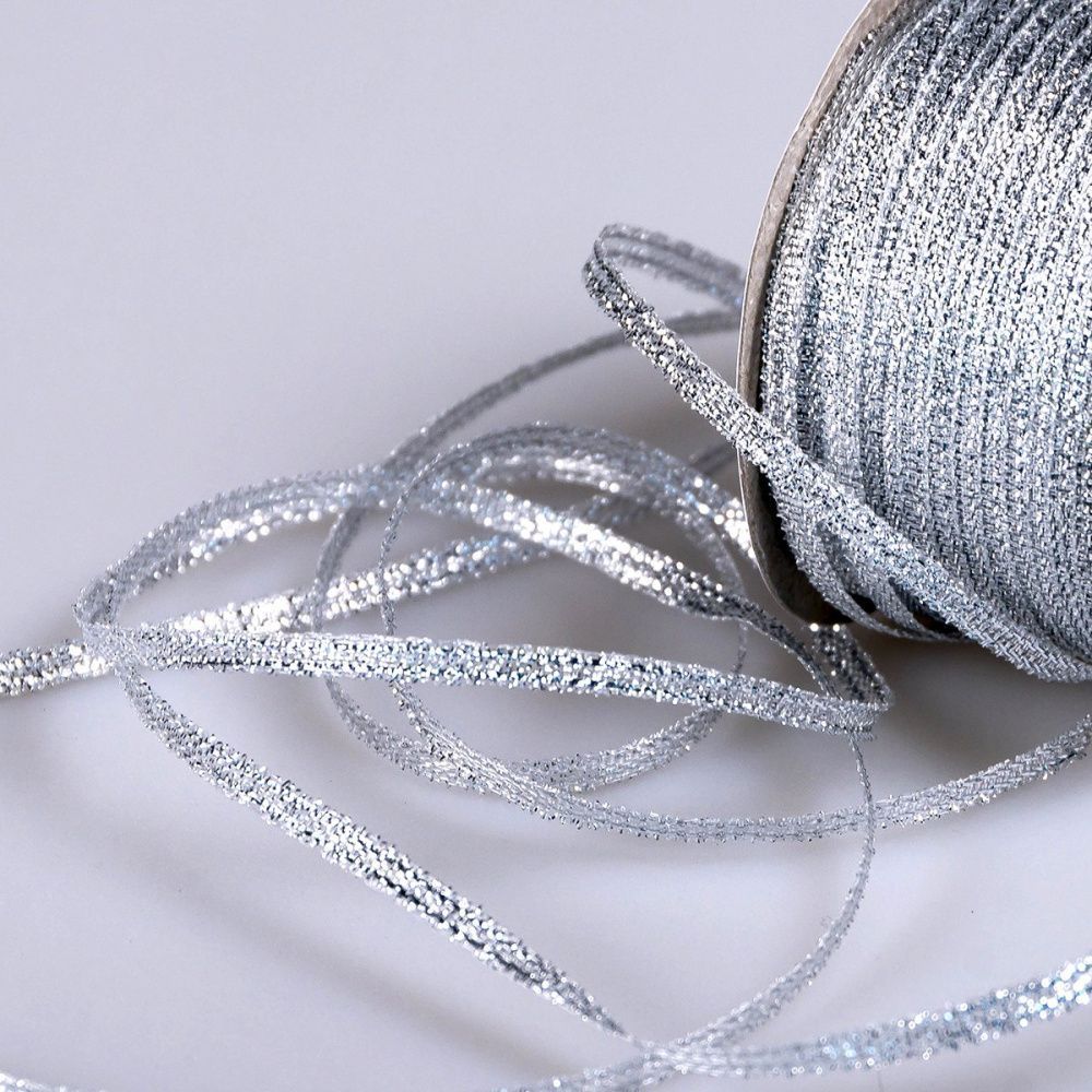 лента парчовая, цвет серебро, ширина 3 мм