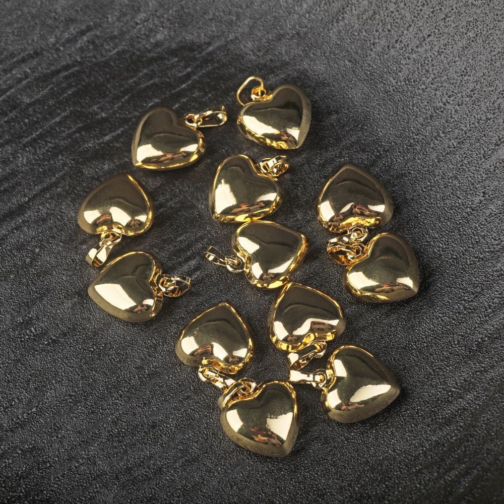 подвеска металл "сердце 3д", позолота, 18x15x7 мм