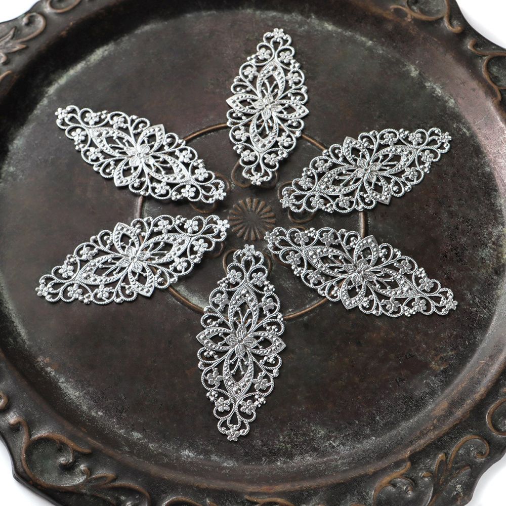 коннектор "филигрань византия", цвет серебро, 82x35x0.8 мм