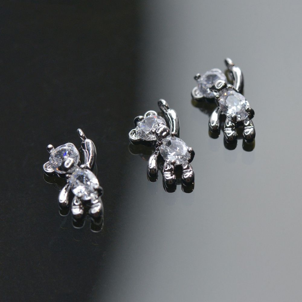 подвеска металл "медвежонок", покрытие платина/циркон, 12x6x3 мм