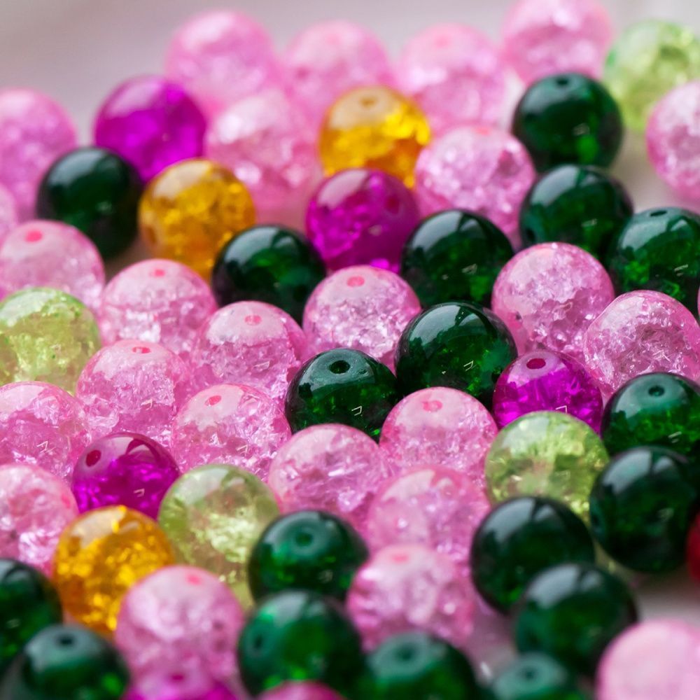 бусина, стекло "кракле", цветовой микс, 10 мм