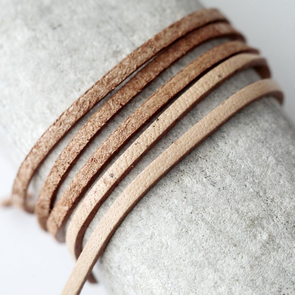 шнур кожаный, плоский, цвет бежевый, 3х2 мм