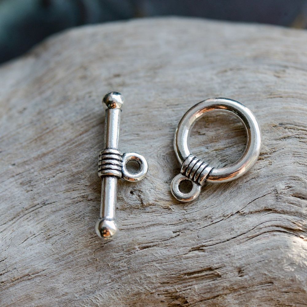 Замочки тоггл "колечко", цвет античное серебро, 15х11 мм